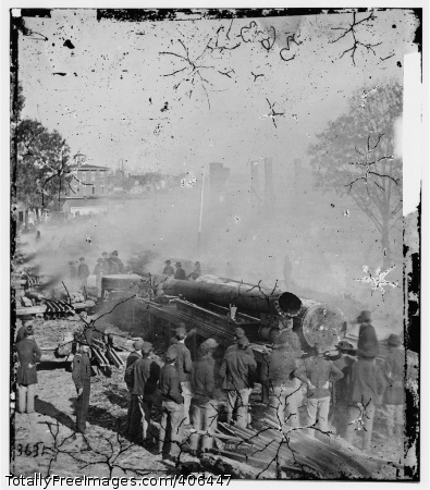 General W.T. Sherman's men destroy the railroad in Atlanta, Georgia, in 1864. #Civil War #Georgia #Military action #railroads #Georgia
